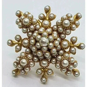 RARE Vintage Brooch Clip Earrings Set Faux Pearl Gold Big Statement Judy Lee